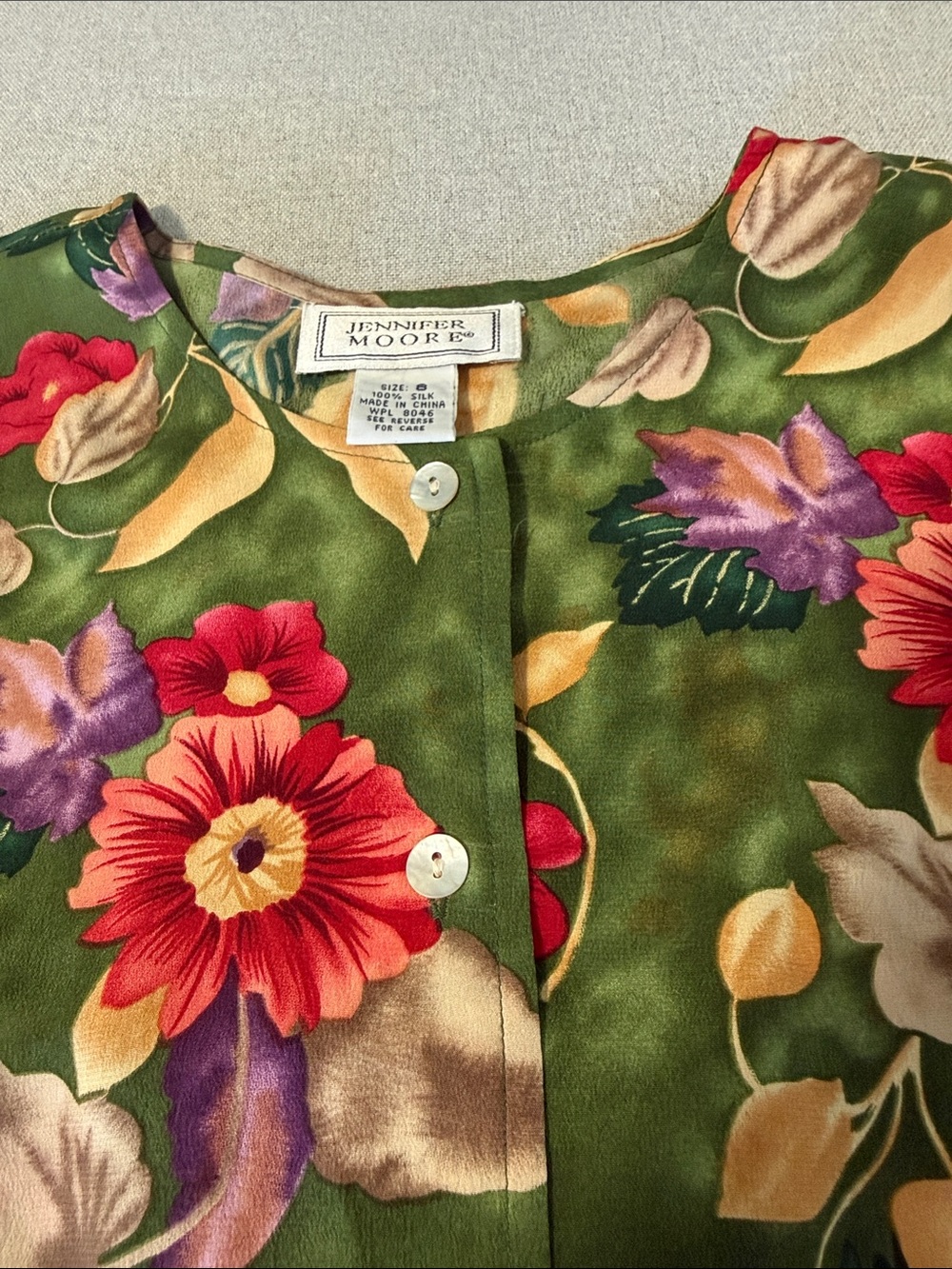 Jennifer Moore Green Floral Button-Front Women’s Top SZ8 - Picture 11 of 15